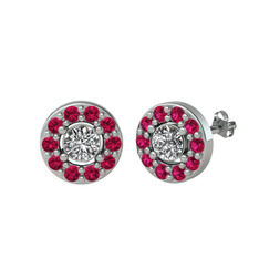 Minimal İris Küpe - Swarovski ve rodolit garnet 8 ayar beyaz altın küpe #q5vgry