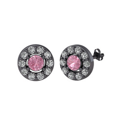 Minimal İris Küpe - Pembe kuvars ve beyaz zirkon 925 ayar siyah rodyum kaplama gümüş küpe #qcmrxq