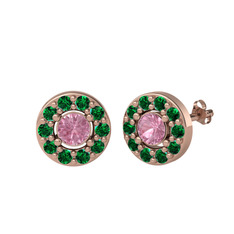 Pembe kuvars ve yeşil kuvars 18 ayar rose altın küpe