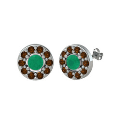 Kök zümrüt ve dumanlı kuvars 8 ayar beyaz altın küpe