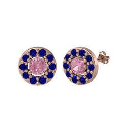 Pembe kuvars ve lab safir 14 ayar rose altın küpe