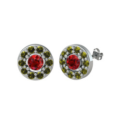 Garnet ve peridot 18 ayar beyaz altın küpe