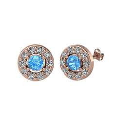 Akuamarin ve swarovski 14 ayar rose altın küpe