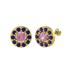 Minimal İris Küpe - Pembe kuvars ve ametist 925 ayar altın kaplama gümüş küpe #ri7tkb