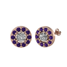 Swarovski ve ametist 18 ayar rose altın küpe