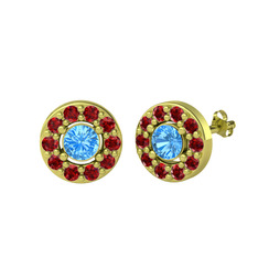 Akuamarin ve garnet 14 ayar altın küpe