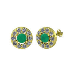 Minimal İris Küpe - Kök zümrüt ve pırlanta 14 ayar altın küpe (0.72 karat) #s92ku