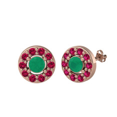Kök zümrüt ve rodolit garnet 8 ayar rose altın küpe