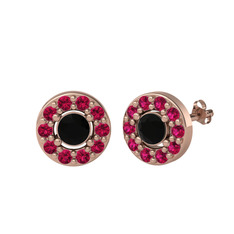 Minimal İris Küpe - Siyah zirkon ve rodolit garnet 8 ayar rose altın küpe #tqz5ir