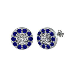 Minimal İris Küpe - Swarovski ve lab safir 18 ayar beyaz altın küpe #ts577k