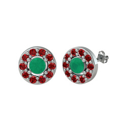 Minimal İris Küpe - Kök zümrüt ve garnet 925 ayar gümüş küpe #u9xf40