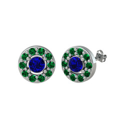 Minimal İris Küpe - Lab safir ve yeşil kuvars 18 ayar beyaz altın küpe #uc0cod