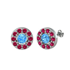 Minimal İris Küpe - Akuamarin ve rodolit garnet 8 ayar beyaz altın küpe #upcwg2