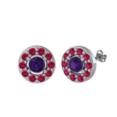 Minimal İris Küpe - Ametist ve rodolit garnet 18 ayar beyaz altın küpe #us5jwv