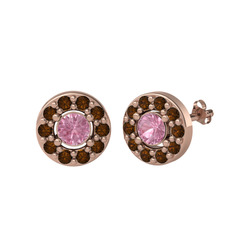 Minimal İris Küpe - Pembe kuvars ve dumanlı kuvars 8 ayar rose altın küpe #uvh43e