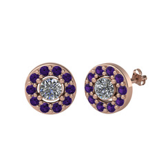 Minimal İris Küpe - Pırlanta ve ametist 925 ayar rose altın kaplama gümüş küpe (1 karat) #v5l4i3