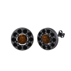 Dumanlı kuvars ve siyah zirkon 925 ayar siyah rodyum kaplama gümüş küpe