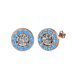 Minimal İris Küpe - Swarovski ve akuamarin 8 ayar rose altın küpe #vtw9k1