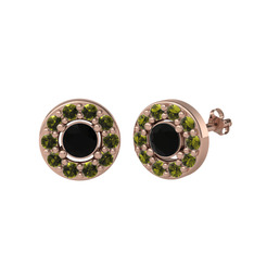 Siyah zirkon ve peridot 925 ayar rose altın kaplama gümüş küpe