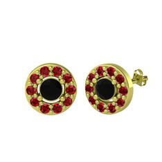Siyah zirkon ve garnet 18 ayar altın küpe