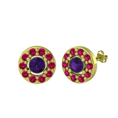 Ametist ve rodolit garnet 925 ayar altın kaplama gümüş küpe