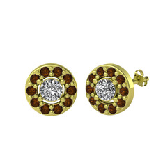 Swarovski ve dumanlı kuvars 18 ayar altın küpe