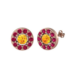 Minimal İris Küpe - Sitrin ve rodolit garnet 18 ayar rose altın küpe #xkrow1