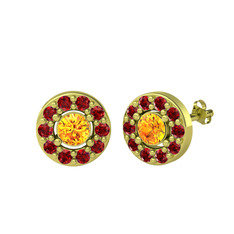 Minimal İris Küpe - Sitrin ve garnet 18 ayar altın küpe #xzjkwo