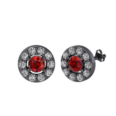 Minimal İris Küpe - Garnet ve swarovski 925 ayar siyah rodyum kaplama gümüş küpe #yowurx