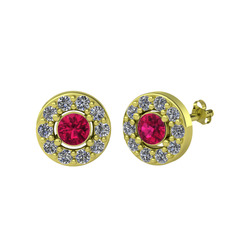 Rodolit garnet ve pırlanta 8 ayar altın küpe (0.72 karat)