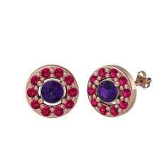 Minimal İris Küpe - Ametist ve rodolit garnet 14 ayar rose altın küpe #zshqn7