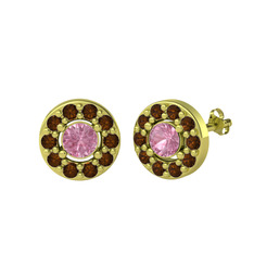 Minimal İris Küpe - Pembe kuvars ve dumanlı kuvars 8 ayar altın küpe #zvhp7a