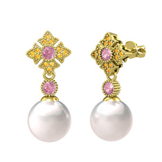 Teimei İnci Küpe - Inci, pembe kuvars ve sitrin 18 ayar altın küpe #10ym0au