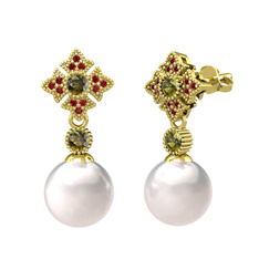 Teimei İnci Küpe - Inci, peridot ve garnet 925 ayar altın kaplama gümüş küpe #120po5f