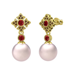 Teimei İnci Küpe - Pembe inci, garnet ve dumanlı kuvars 925 ayar altın kaplama gümüş küpe #122zbea