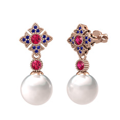 Inci, rodolit garnet ve lab safir 14 ayar rose altın küpe