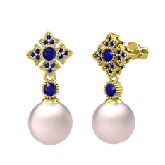 Teimei İnci Küpe - Pembe inci ve lab safir 18 ayar altın küpe #16inzos