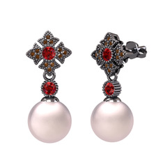 Teimei İnci Küpe - Pembe inci, garnet ve dumanlı kuvars 925 ayar siyah rodyum kaplama gümüş küpe #17z7ojl