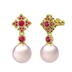 Teimei İnci Küpe - Pembe inci ve rodolit garnet 8 ayar altın küpe #18d28l6