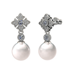 Inci, pırlanta ve swarovski 18 ayar beyaz altın küpe (0.44 karat)