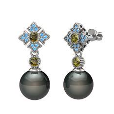 Teimei İnci Küpe - Siyah inci, peridot ve akuamarin 925 ayar gümüş küpe #18wl1fv