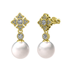 Teimei İnci Küpe - Inci, swarovski ve pırlanta 14 ayar altın küpe (0.2112 karat) #1a3rjtd