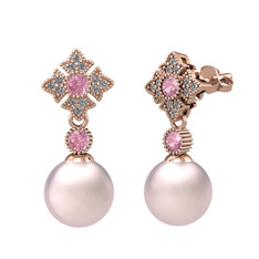 Teimei İnci Küpe - Pembe inci, pembe kuvars ve pırlanta 14 ayar rose altın küpe (0.2112 karat) #1afbdo5