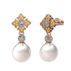 Teimei İnci Küpe - Inci, swarovski ve sitrin 18 ayar rose altın küpe #1aigvxa