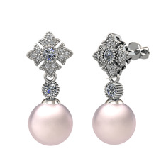 Pembe inci, pırlanta ve swarovski 8 ayar beyaz altın küpe (0.44 karat)