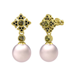 Pembe inci, peridot ve siyah zirkon 14 ayar altın küpe