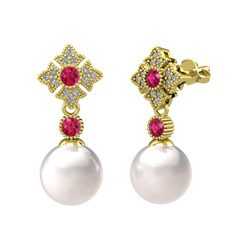 Teimei İnci Küpe - Inci, rodolit garnet ve swarovski 14 ayar altın küpe #1btz40s