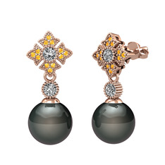 Teimei İnci Küpe - Siyah inci, swarovski ve sitrin 18 ayar rose altın küpe #1bzxevx