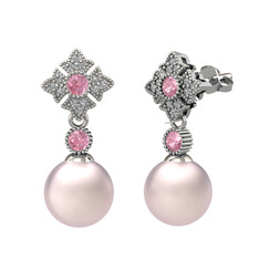 Teimei İnci Küpe - Pembe inci, pembe kuvars ve swarovski 8 ayar beyaz altın küpe #1ceuyeq