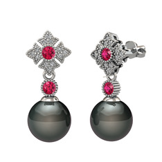 Teimei İnci Küpe - Siyah inci, rodolit garnet ve swarovski 18 ayar beyaz altın küpe #1cfia7o